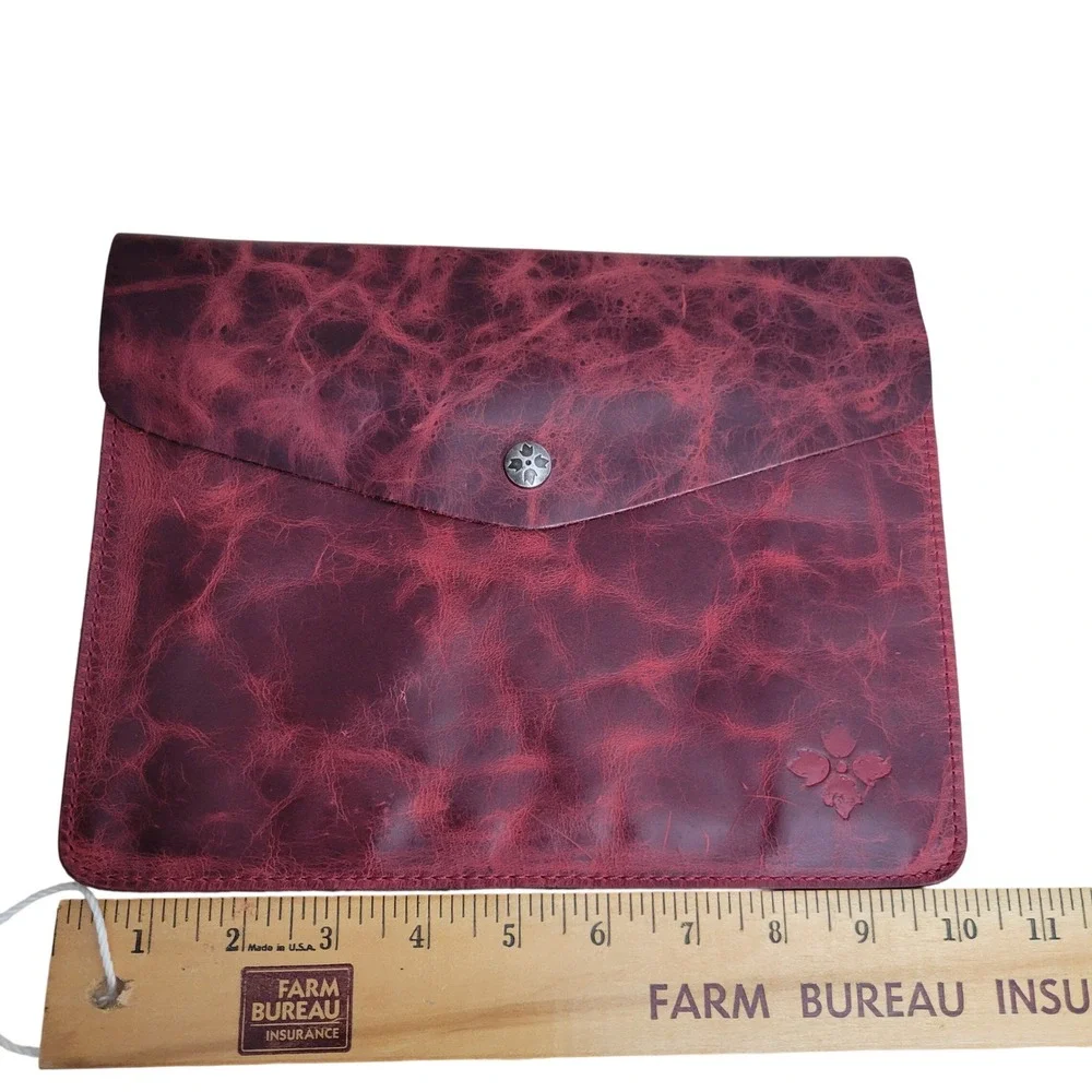 Patricia Nash Red Distressed Italian Leather Envelope Clutch Zip Pocket Bag Lux‎
